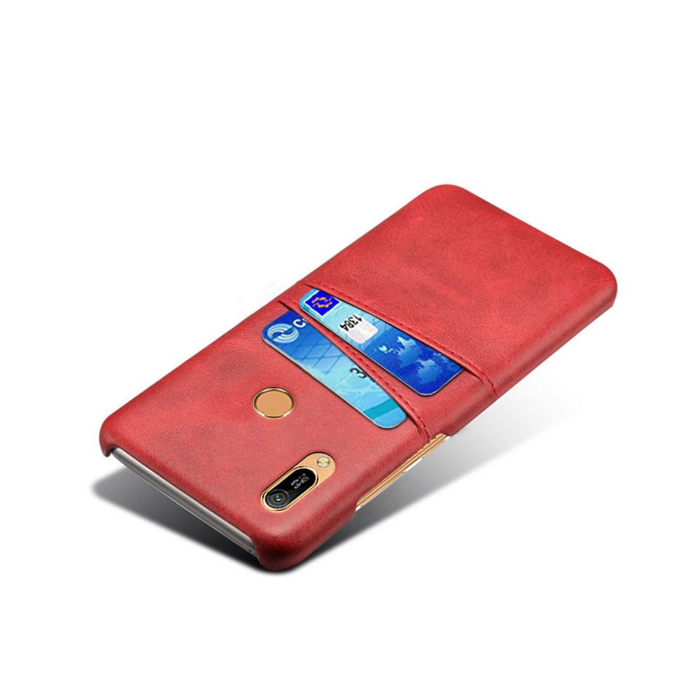 For Huawei Y6 (2019, with Fingerprint Sensor) / Y6 Prime (2019) PU Leather Coated PC Mobile Casing with Dual Card Slots