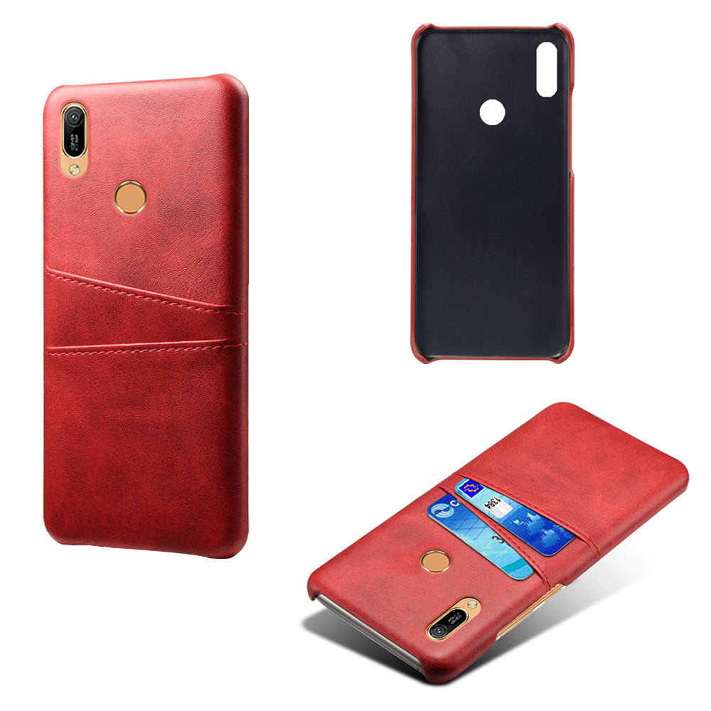 For Huawei Y6 (2019, with Fingerprint Sensor) / Y6 Prime (2019) PU Leather Coated PC Mobile Casing with Dual Card Slots