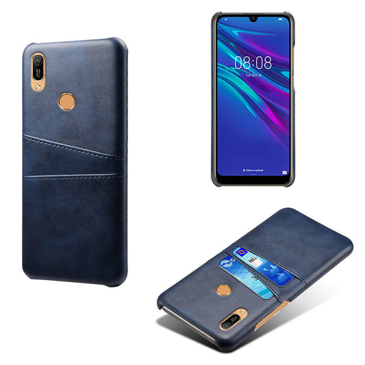 For Huawei Y6 (2019, with Fingerprint Sensor) / Y6 Prime (2019) PU Leather Coated PC Mobile Casing with Dual Card Slots
