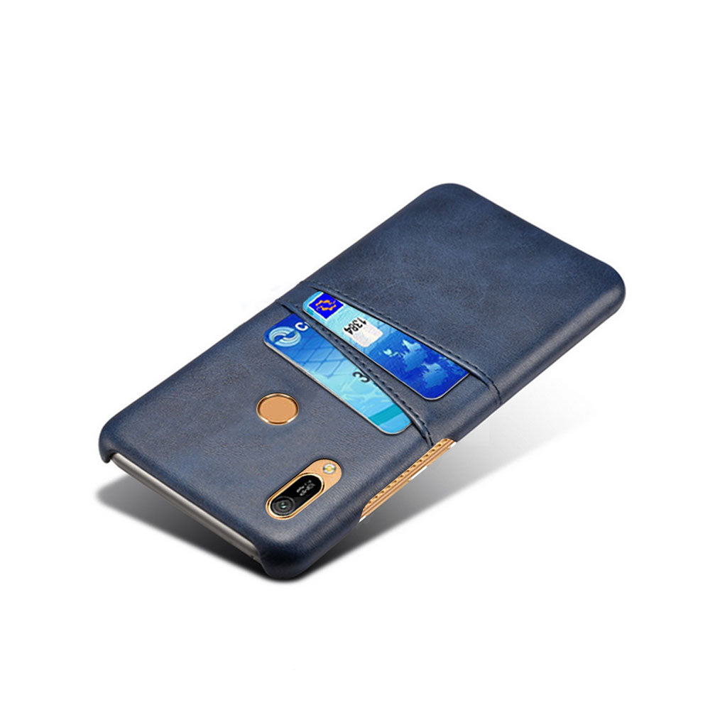 For Huawei Y6 (2019, with Fingerprint Sensor) / Y6 Prime (2019) PU Leather Coated PC Mobile Casing with Dual Card Slots