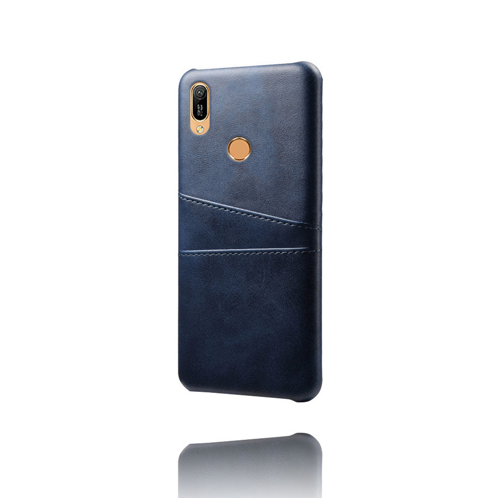 For Huawei Y6 (2019, with Fingerprint Sensor) / Y6 Prime (2019) PU Leather Coated PC Mobile Casing with Dual Card Slots