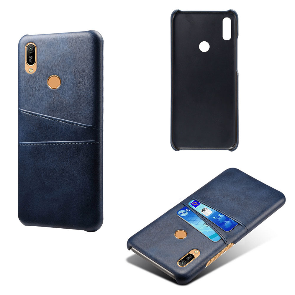 For Huawei Y6 (2019, with Fingerprint Sensor) / Y6 Prime (2019) PU Leather Coated PC Mobile Casing with Dual Card Slots
