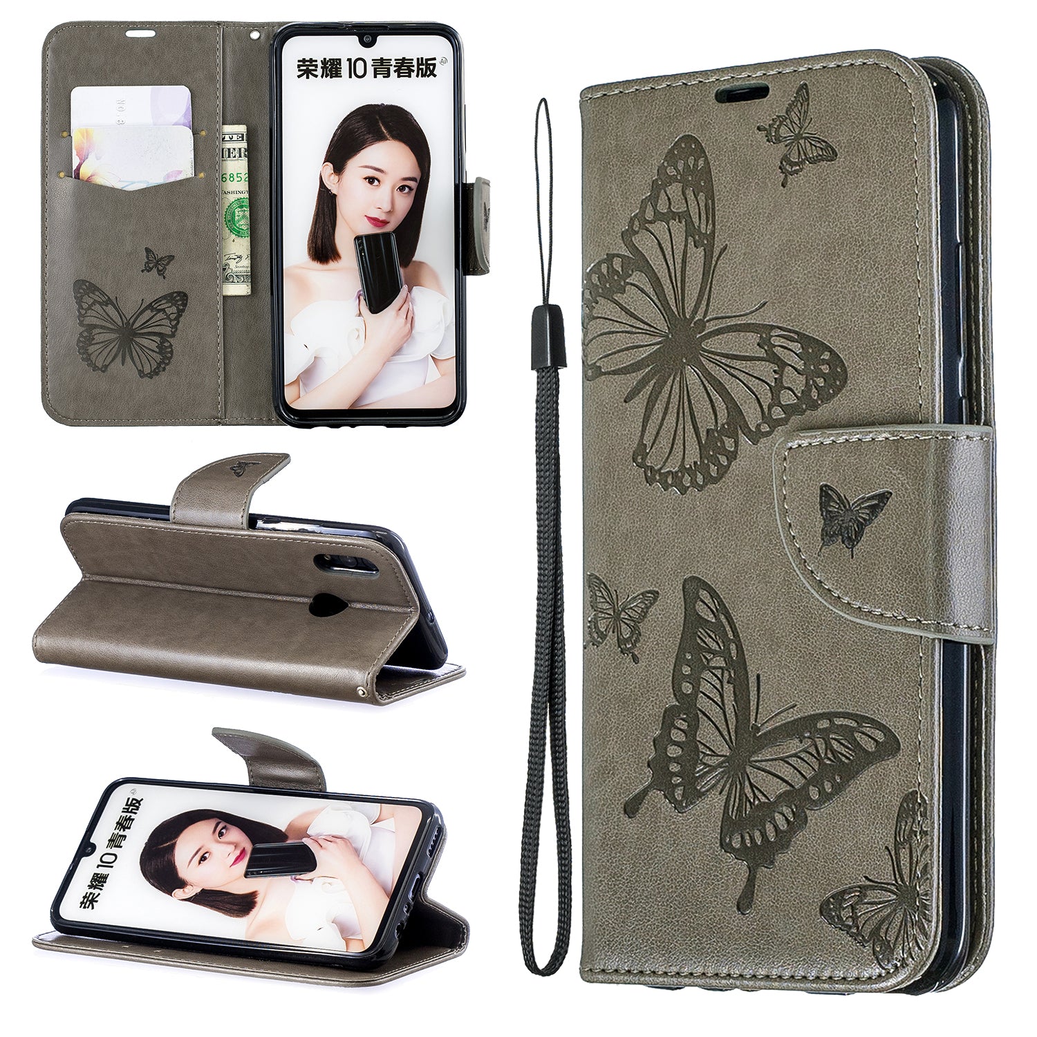For Huawei P Smart (2019) / Honor 10 Lite PU Leather Imprint Butterflies Phone Case