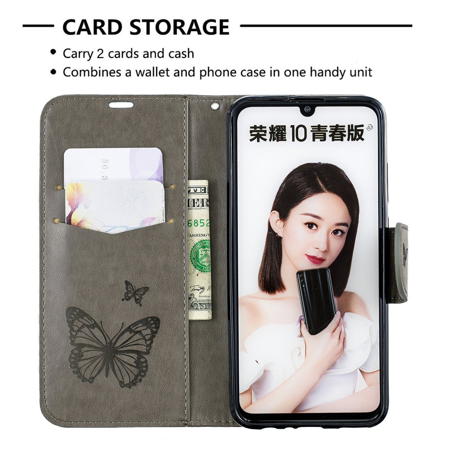 For Huawei P Smart (2019) / Honor 10 Lite PU Leather Imprint Butterflies Phone Case