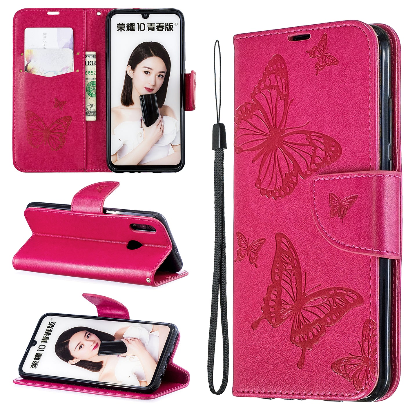 For Huawei P Smart (2019) / Honor 10 Lite PU Leather Imprint Butterflies Phone Case
