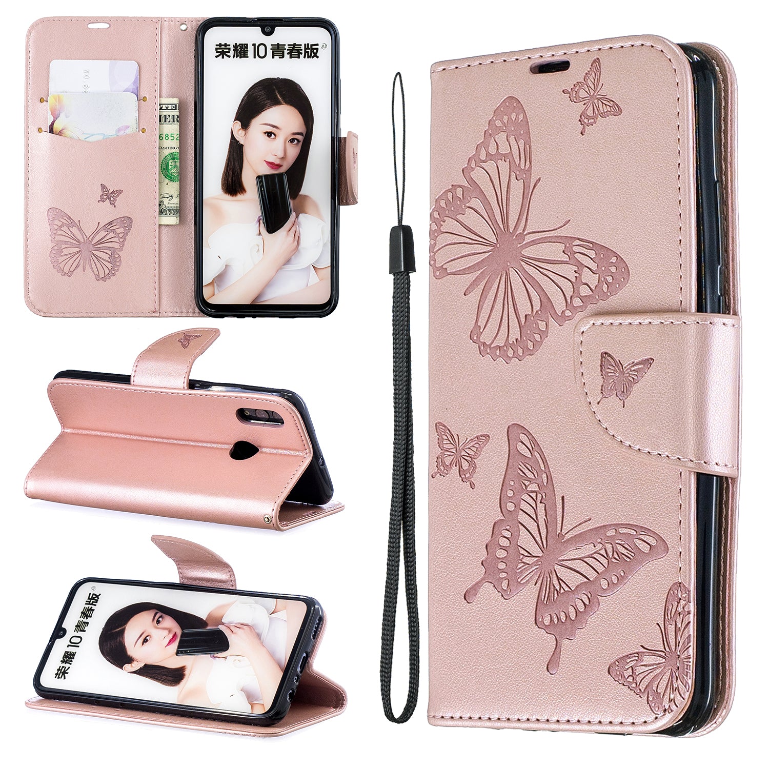For Huawei P Smart (2019) / Honor 10 Lite PU Leather Imprint Butterflies Phone Case