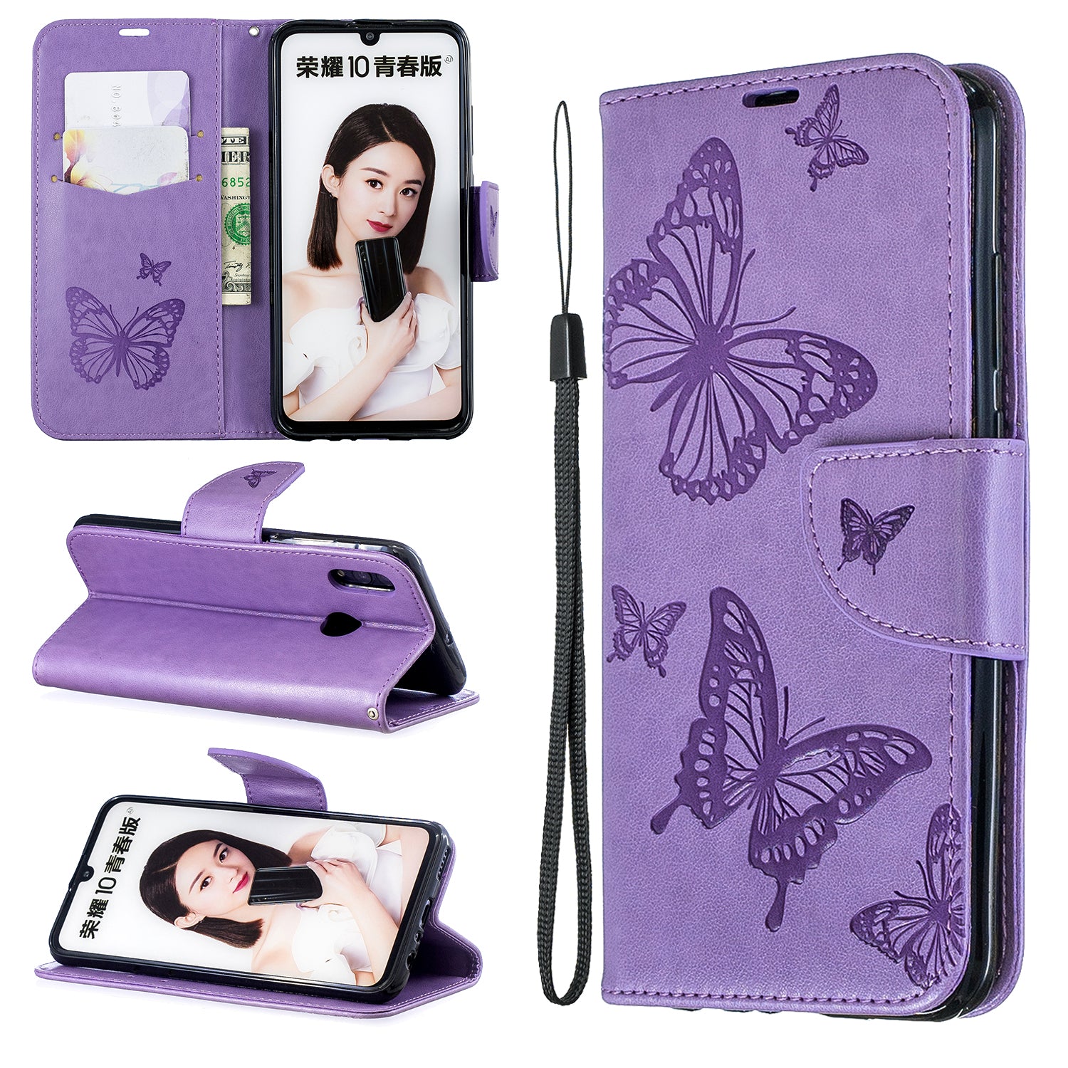 For Huawei P Smart (2019) / Honor 10 Lite PU Leather Imprint Butterflies Phone Case