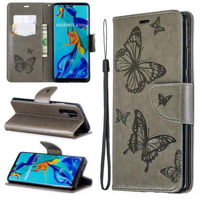For Huawei P30 Pro PU Leather Imprint Butterflies Phone Case