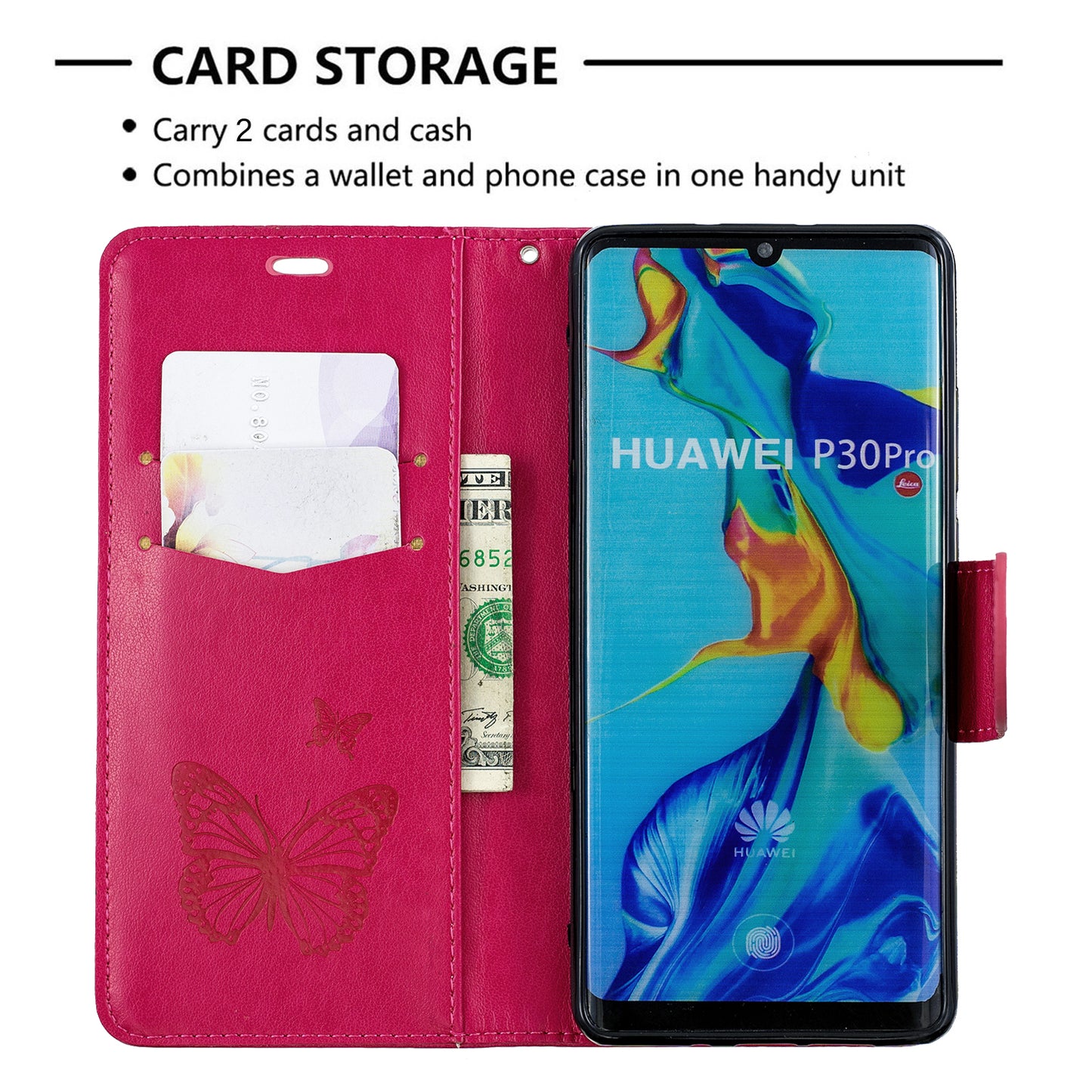 For Huawei P30 Pro PU Leather Imprint Butterflies Phone Case