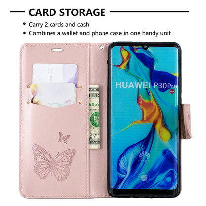 For Huawei P30 Pro PU Leather Imprint Butterflies Phone Case