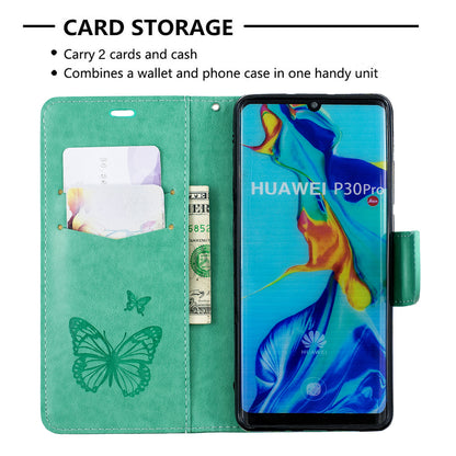For Huawei P30 Pro PU Leather Imprint Butterflies Phone Case