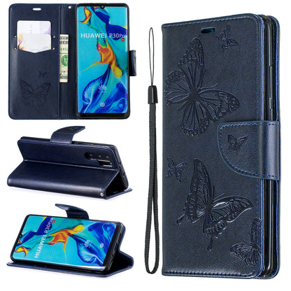 For Huawei P30 Pro PU Leather Imprint Butterflies Phone Case