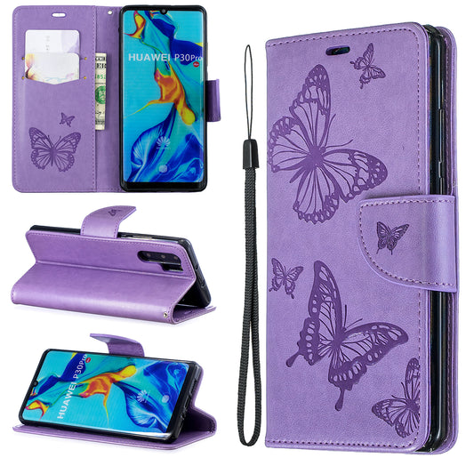 For Huawei P30 Pro PU Leather Imprint Butterflies Phone Case