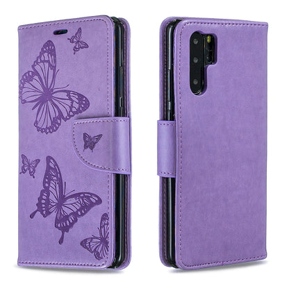 For Huawei P30 Pro PU Leather Imprint Butterflies Phone Case