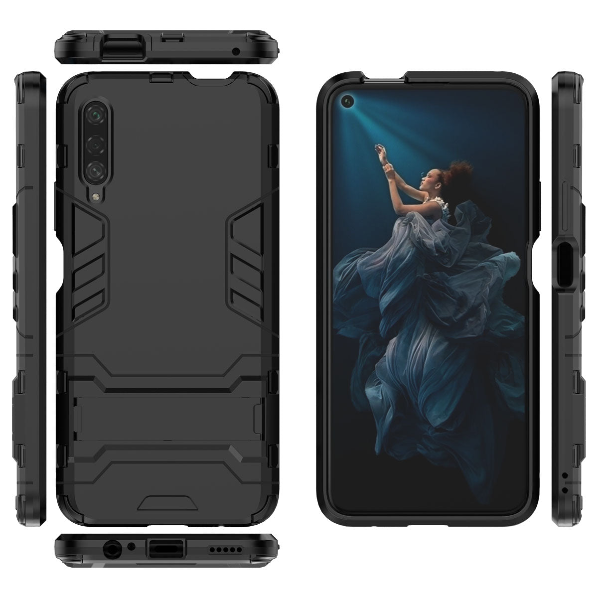 Plastic + TPU Hybrid Phone Case with Kickstand for Huawei Honor 9X Pro