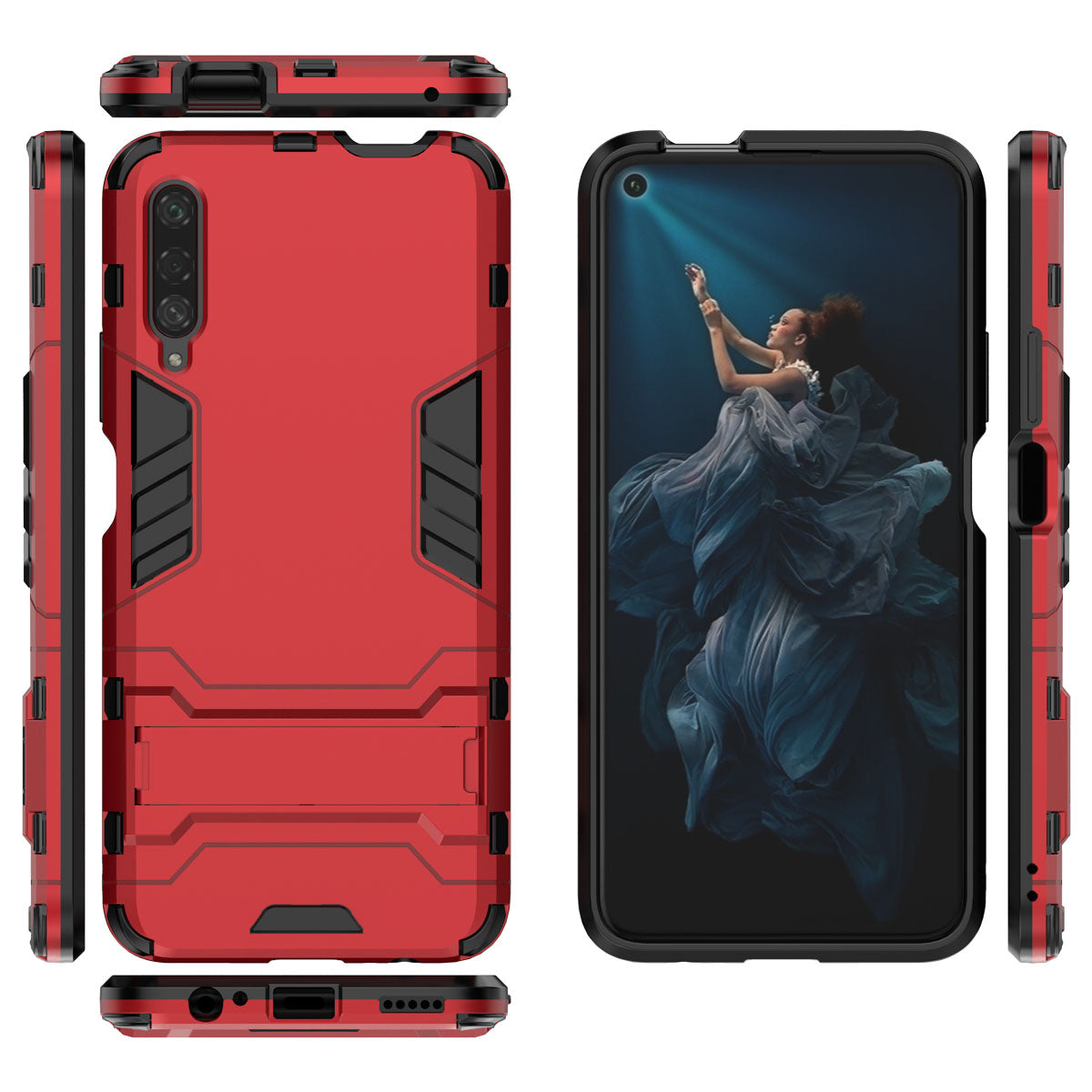 Plastic + TPU Hybrid Phone Case with Kickstand for Huawei Honor 9X Pro