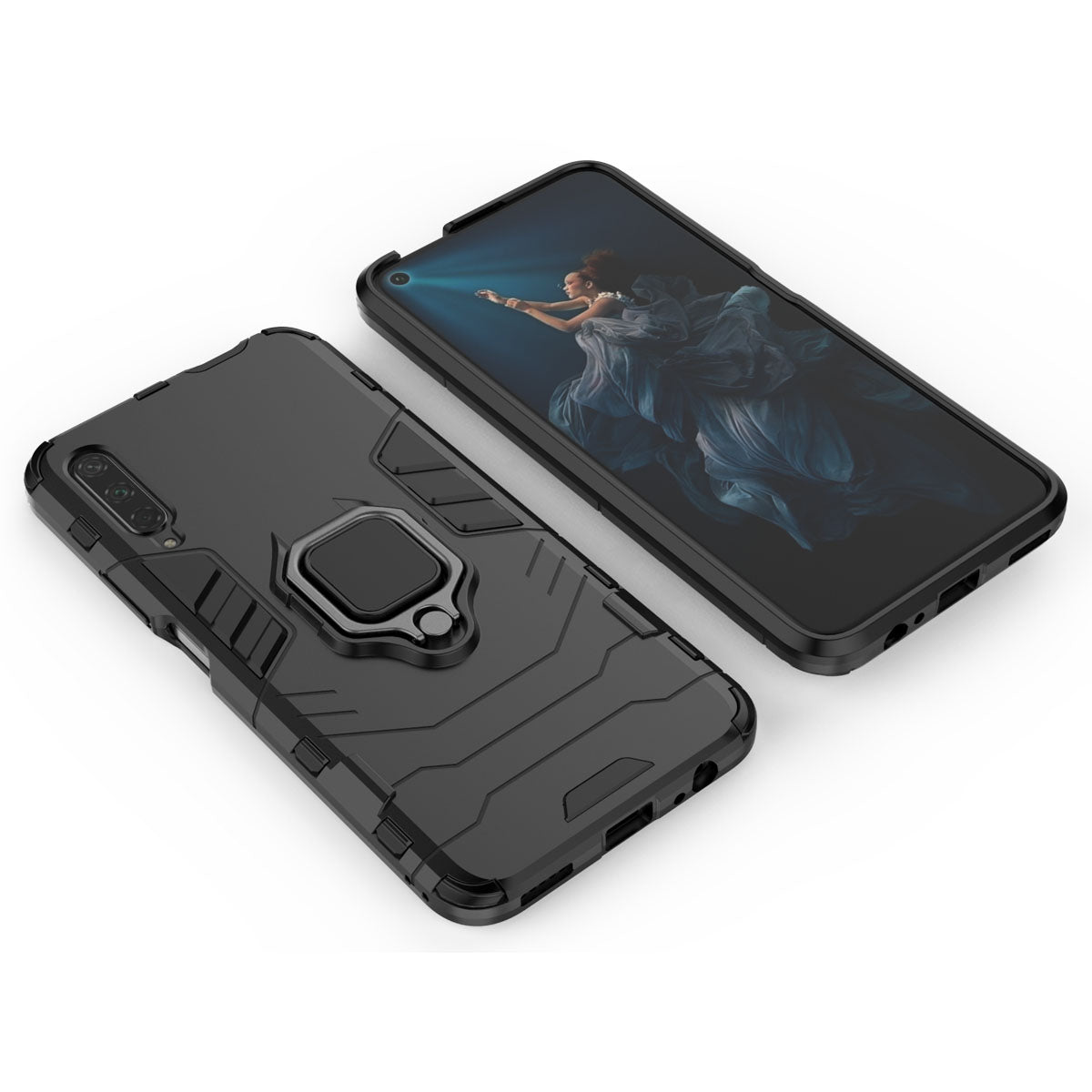 Cool Guard Finger Ring Kickstand PC + TPU Hybrid Protective Case for Huawei Honor 9X Pro