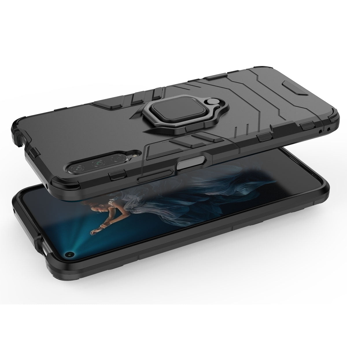 Cool Guard Finger Ring Kickstand PC + TPU Hybrid Protective Case for Huawei Honor 9X Pro
