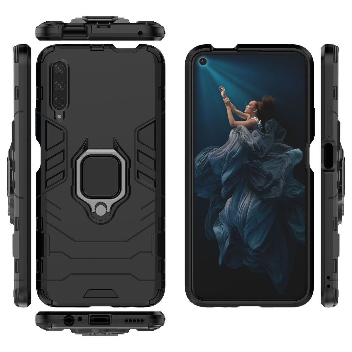 Cool Guard Finger Ring Kickstand PC + TPU Hybrid Protective Case for Huawei Honor 9X Pro