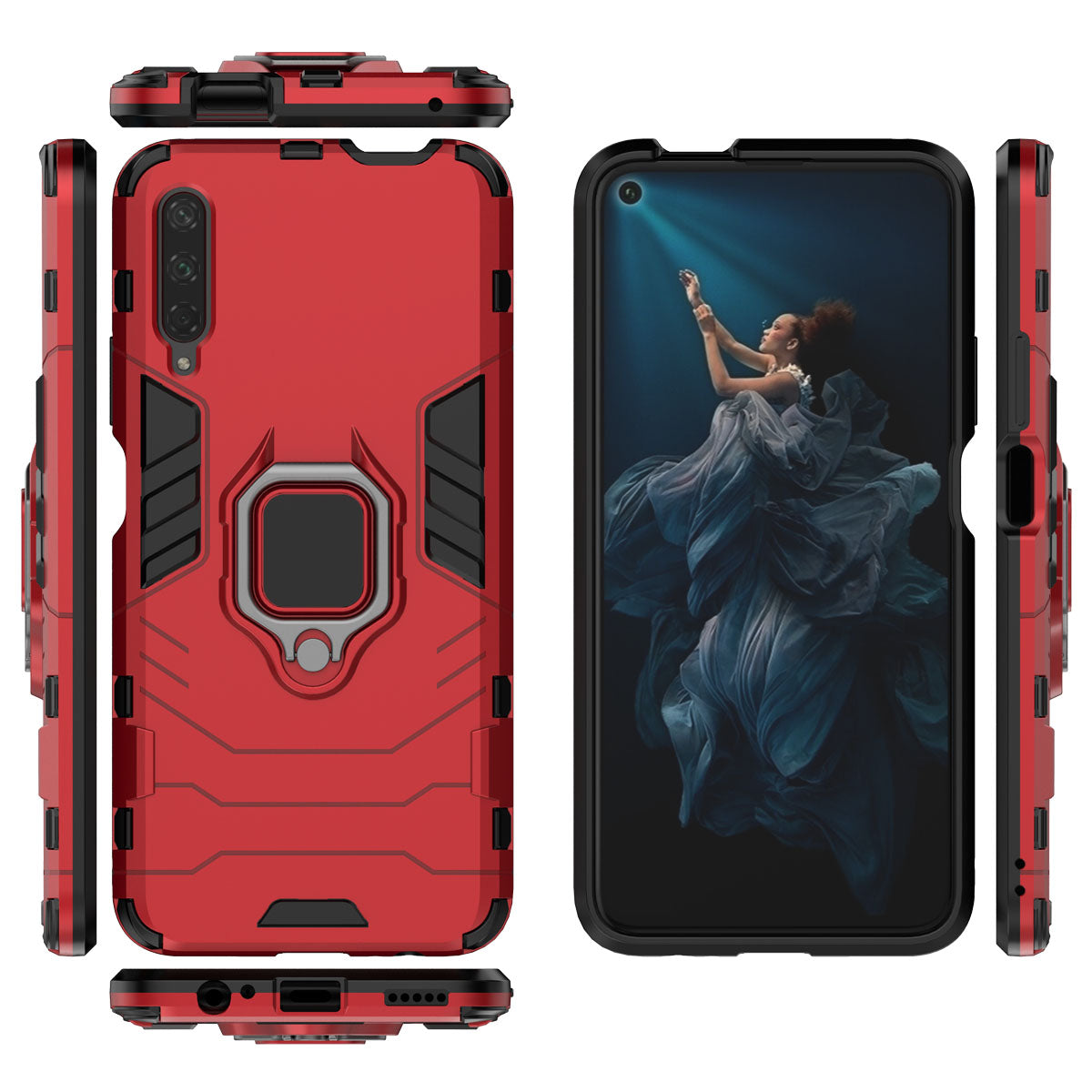 Cool Guard Finger Ring Kickstand PC + TPU Hybrid Protective Case for Huawei Honor 9X Pro