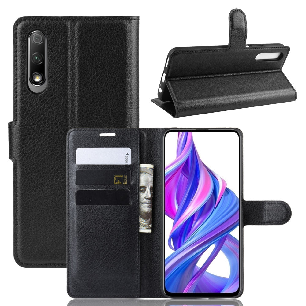 Litchi Skin Leather Wallet Stand Case for Huawei Honor 9X (For China)