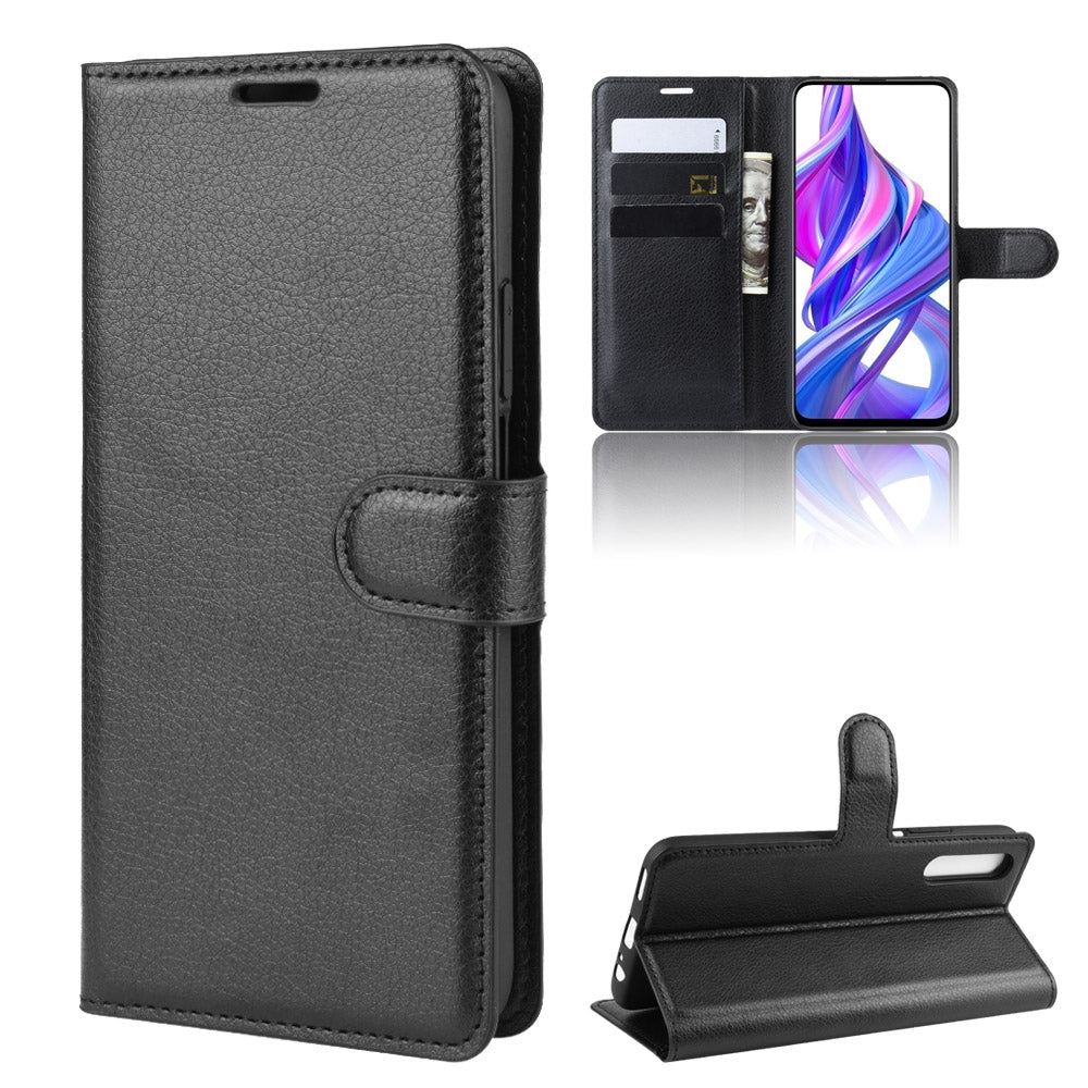 Litchi Skin Leather Wallet Stand Case for Huawei Honor 9X (For China)