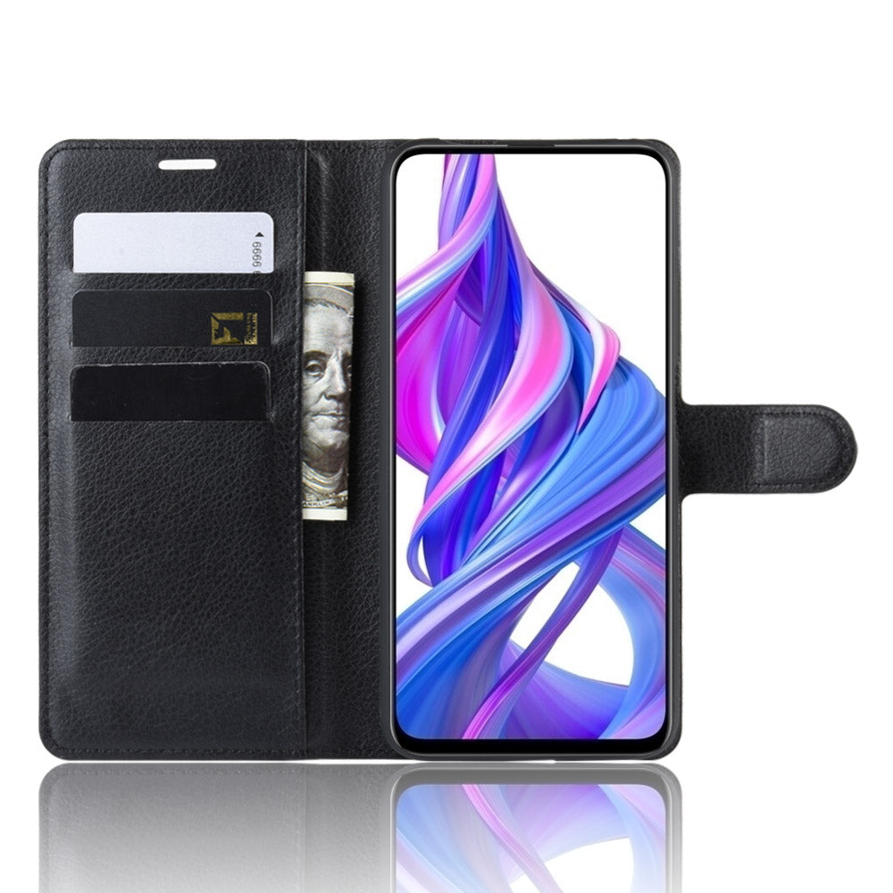 Litchi Skin Leather Wallet Stand Case for Huawei Honor 9X (For China)