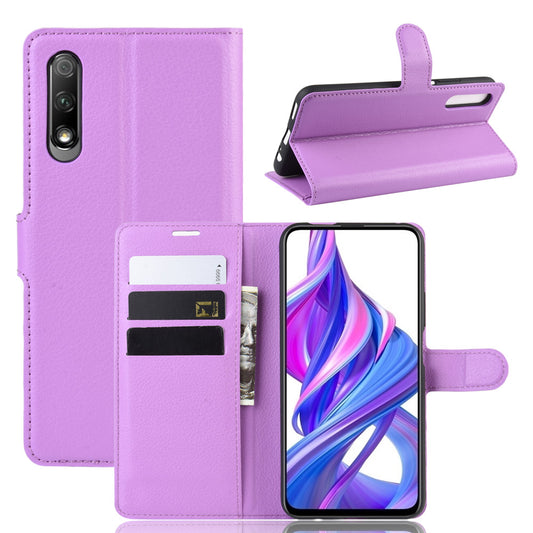 Litchi Skin Leather Wallet Stand Case for Huawei Honor 9X (For China)