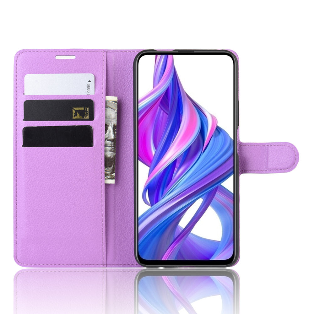 Litchi Skin Leather Wallet Stand Case for Huawei Honor 9X (For China)
