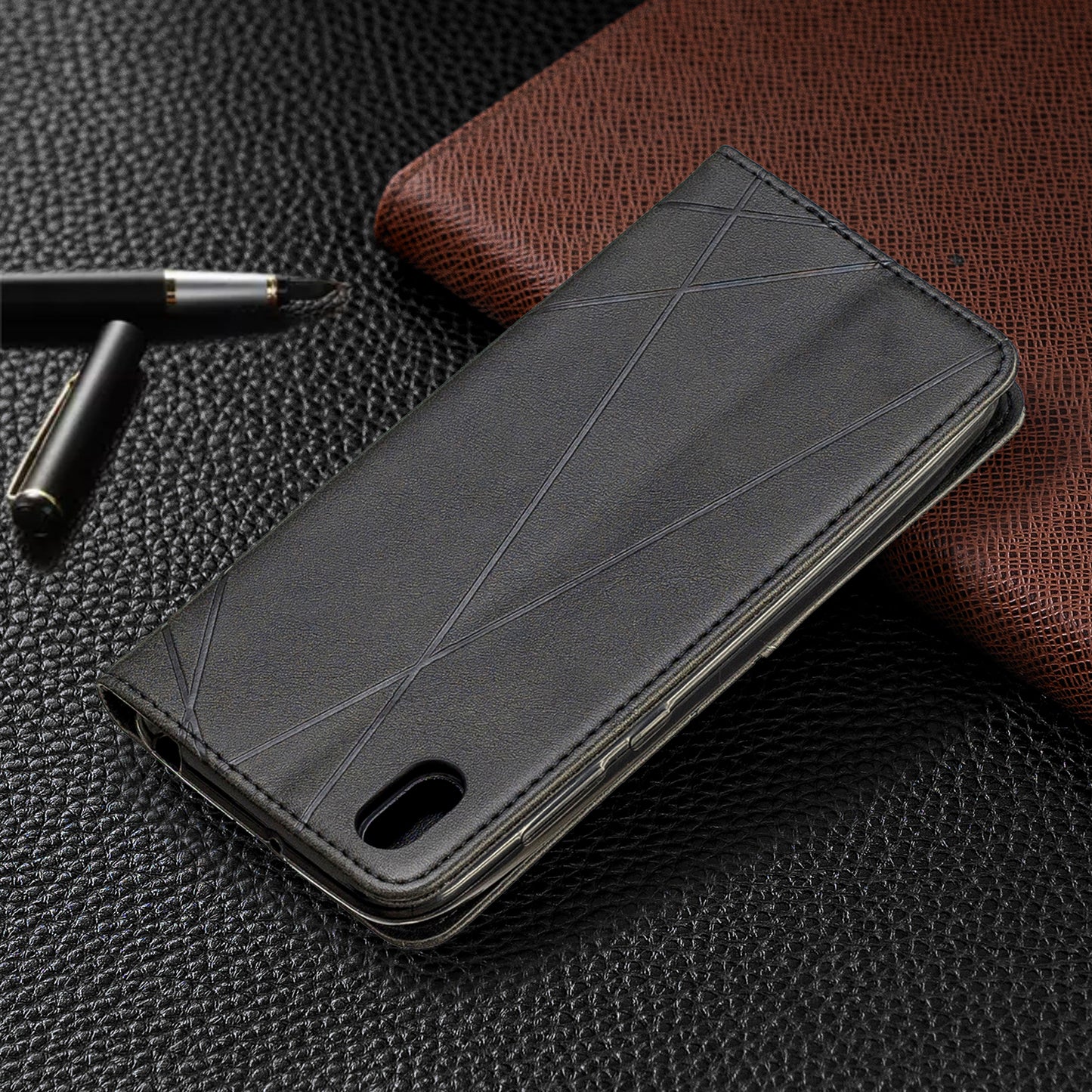 Geometric Pattern Leather Card Holder Case for Huawei Y5 (2019) / Honor 8S