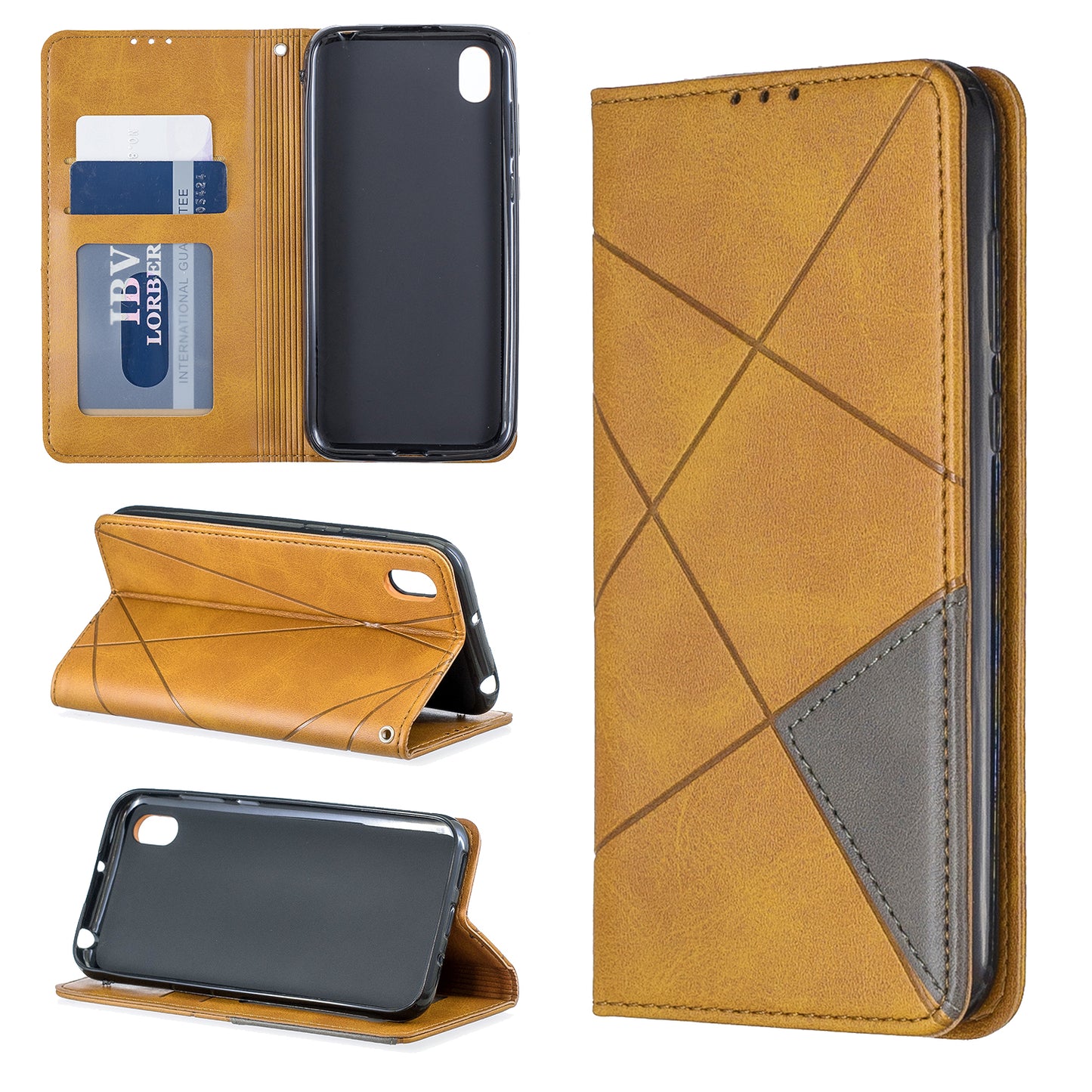 Geometric Pattern Leather Card Holder Case for Huawei Y5 (2019) / Honor 8S