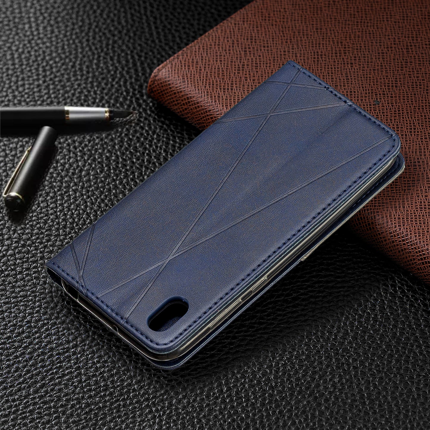 Geometric Pattern Leather Card Holder Case for Huawei Y5 (2019) / Honor 8S