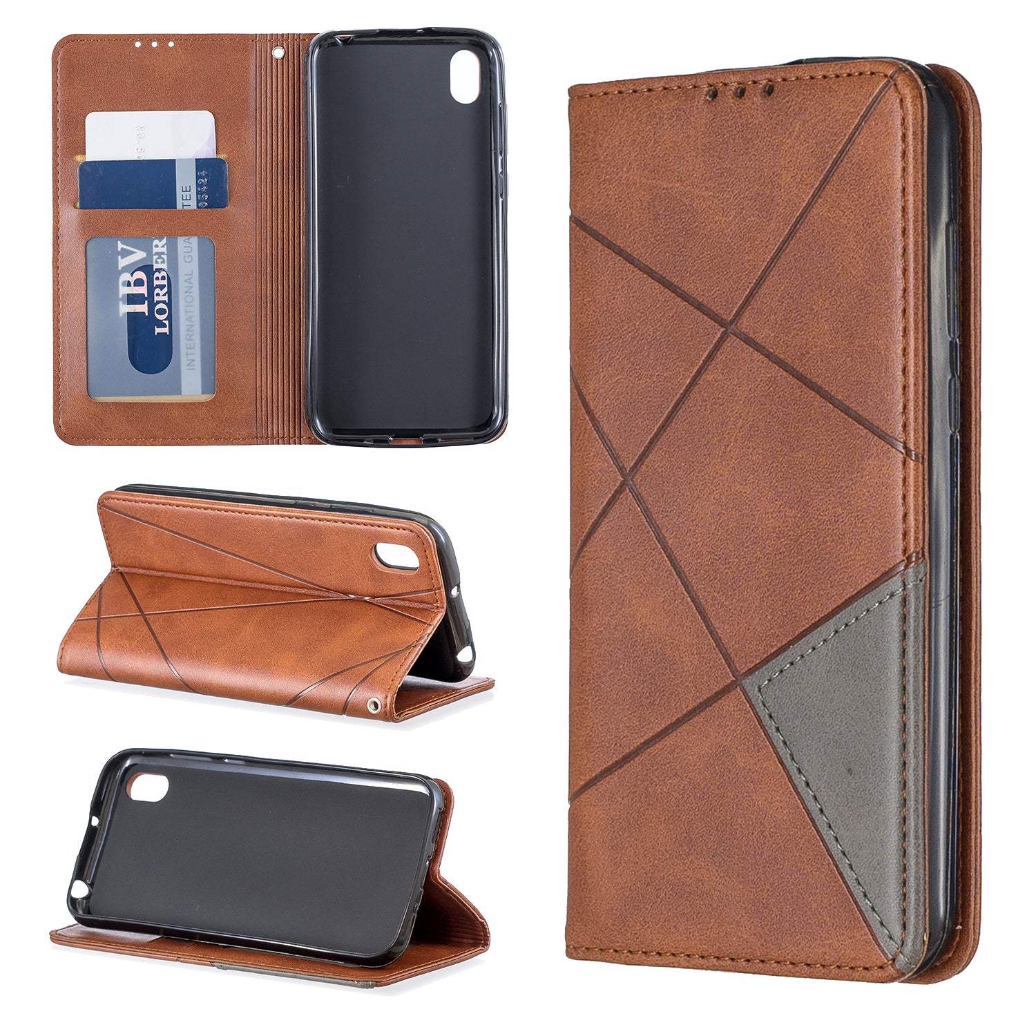 Geometric Pattern Leather Card Holder Case for Huawei Y5 (2019) / Honor 8S