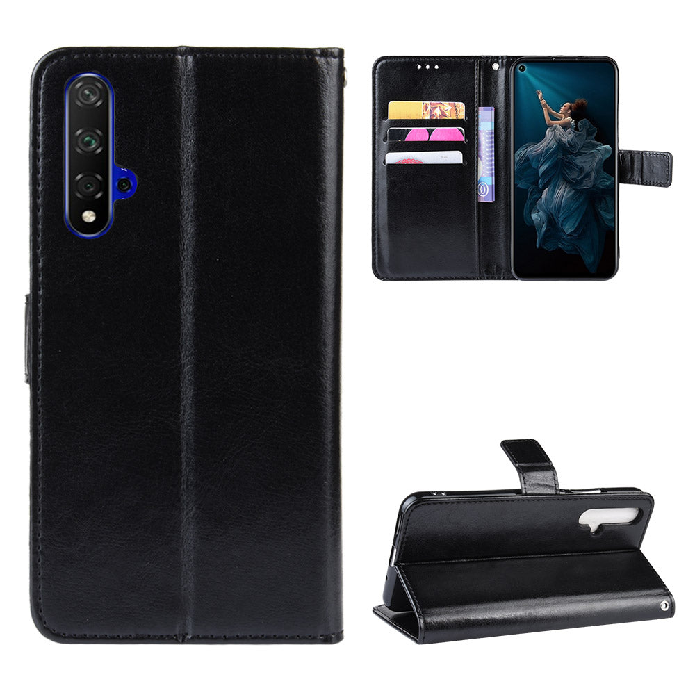 Phone Case for Huawei Honor 20S / Honor 20 / nova 5T Crazy Horse Texture Wallet Leather Case with Strap Phone Cover