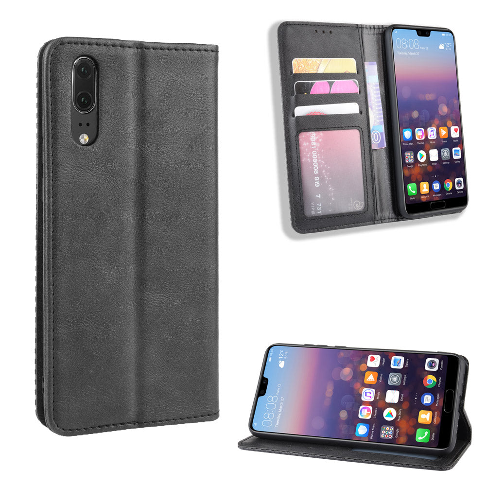 Retro PU Leather Wallet Stand Phone Cover Casing for Huawei P20