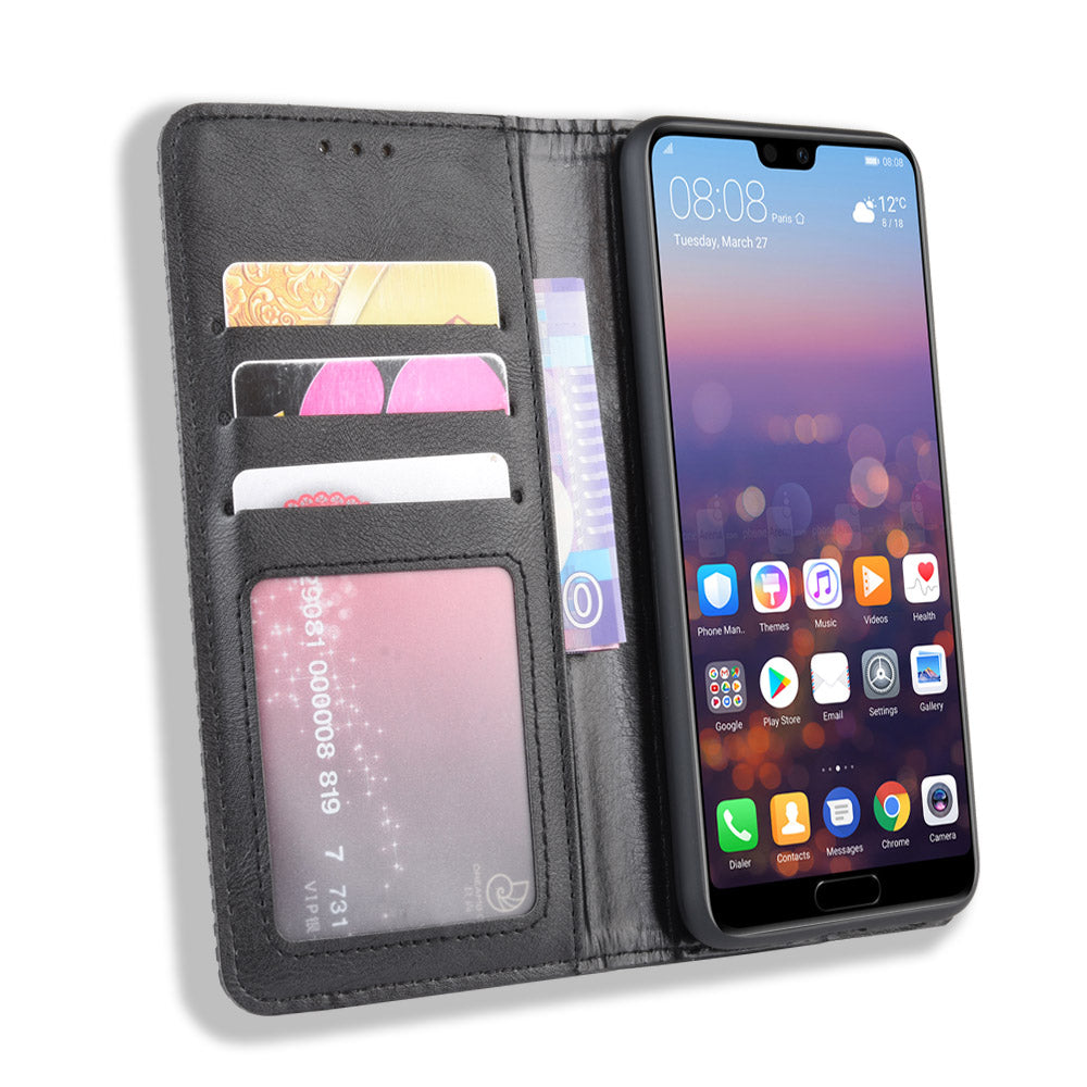Retro PU Leather Wallet Stand Phone Cover Casing for Huawei P20