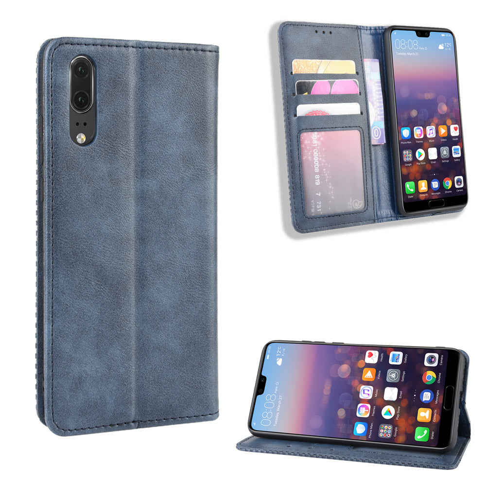 Retro PU Leather Wallet Stand Phone Cover Casing for Huawei P20