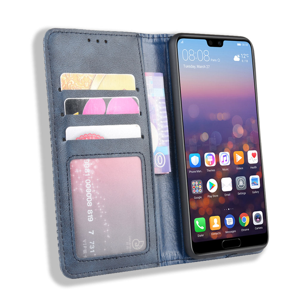 Retro PU Leather Wallet Stand Phone Cover Casing for Huawei P20
