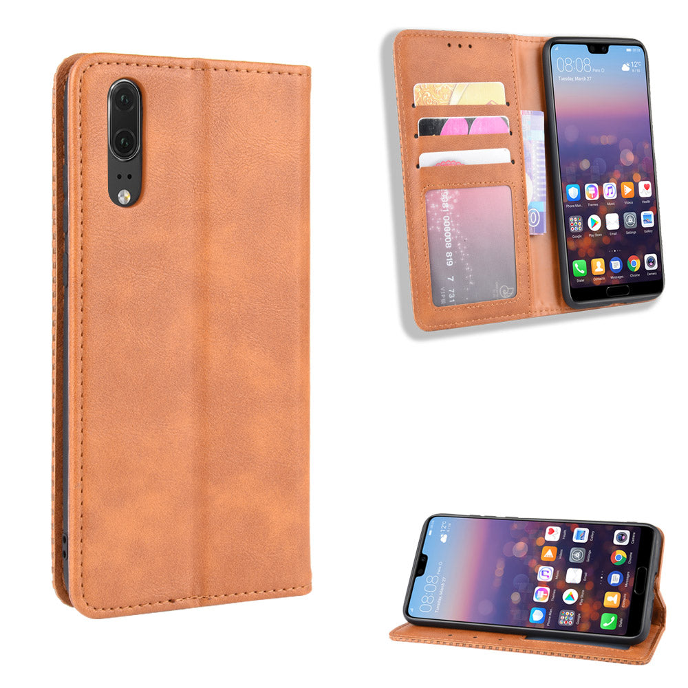 Retro PU Leather Wallet Stand Phone Cover Casing for Huawei P20