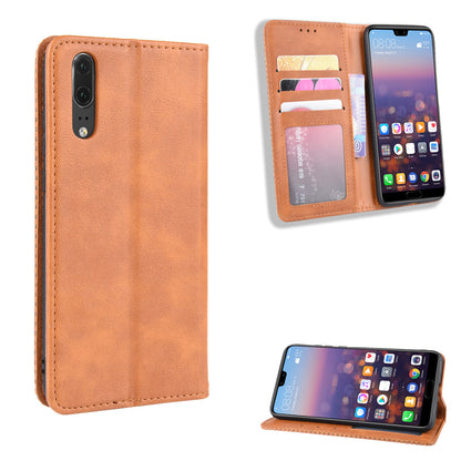 Retro PU Leather Wallet Stand Phone Cover Casing for Huawei P20