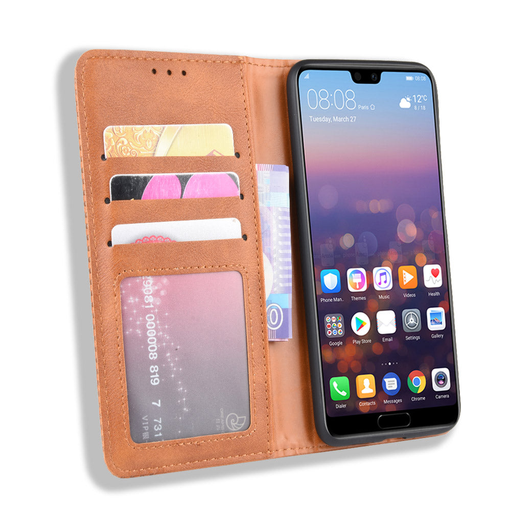 Retro PU Leather Wallet Stand Phone Cover Casing for Huawei P20