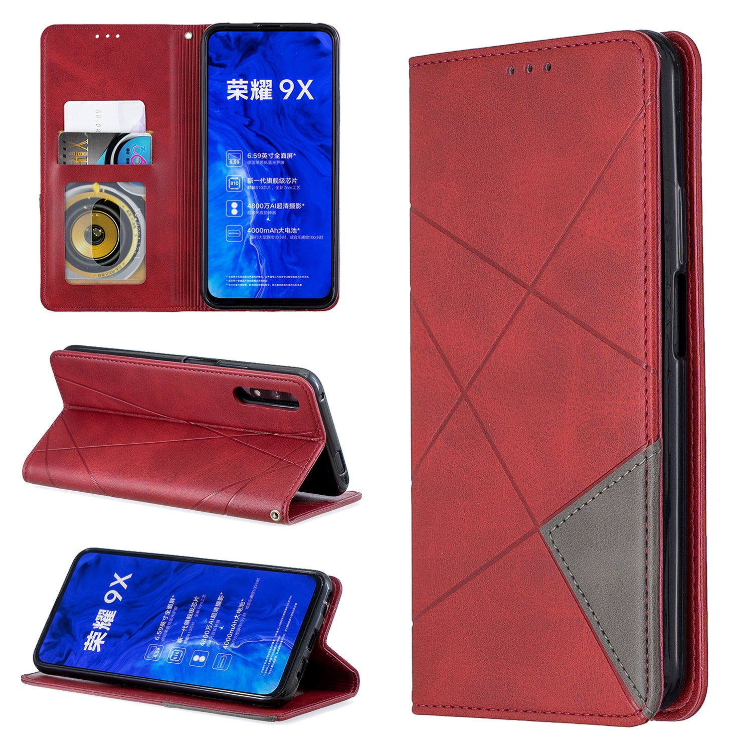 Geometric Pattern Leather Card Holder Case for Huawei Honor 9X (For China) / 9X Pro