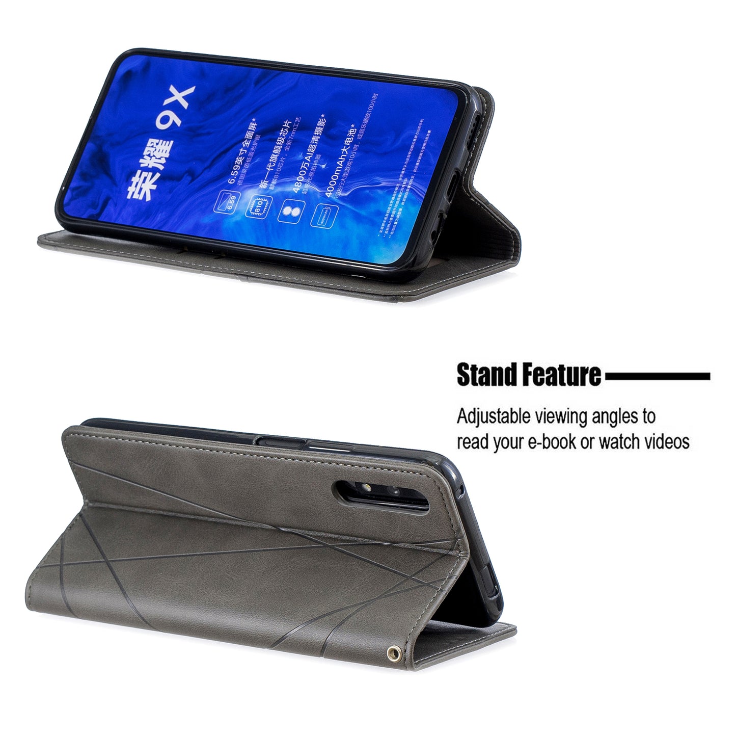 Geometric Pattern Leather Card Holder Case for Huawei Honor 9X (For China) / 9X Pro