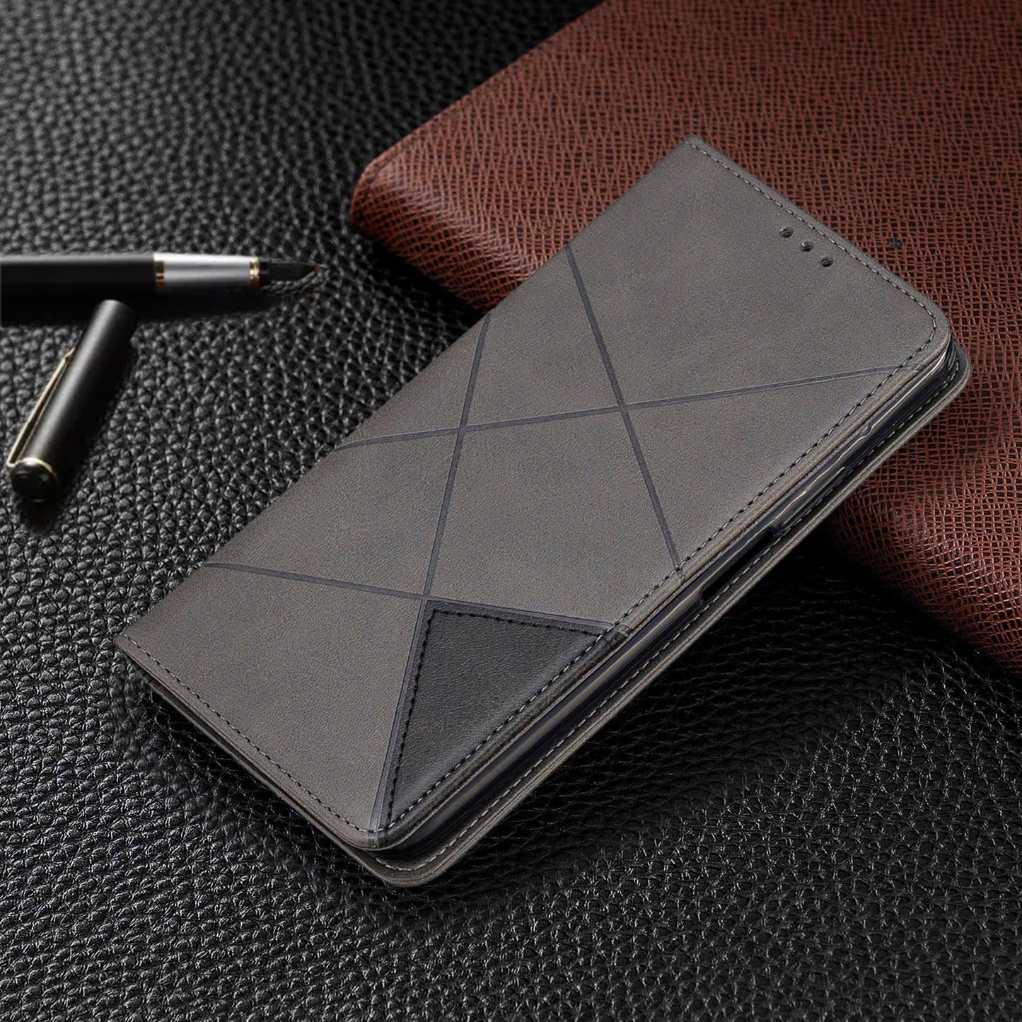 Geometric Pattern Leather Card Holder Case for Huawei Honor 9X (For China) / 9X Pro