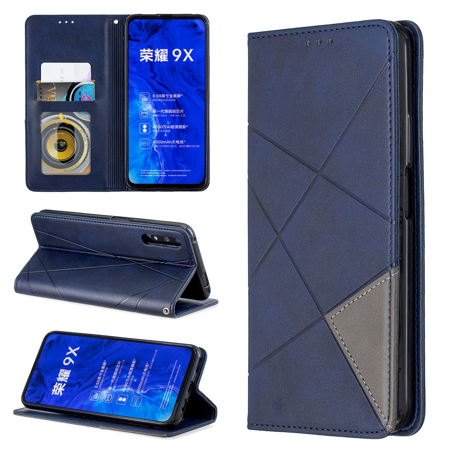 Geometric Pattern Leather Card Holder Case for Huawei Honor 9X (For China) / 9X Pro