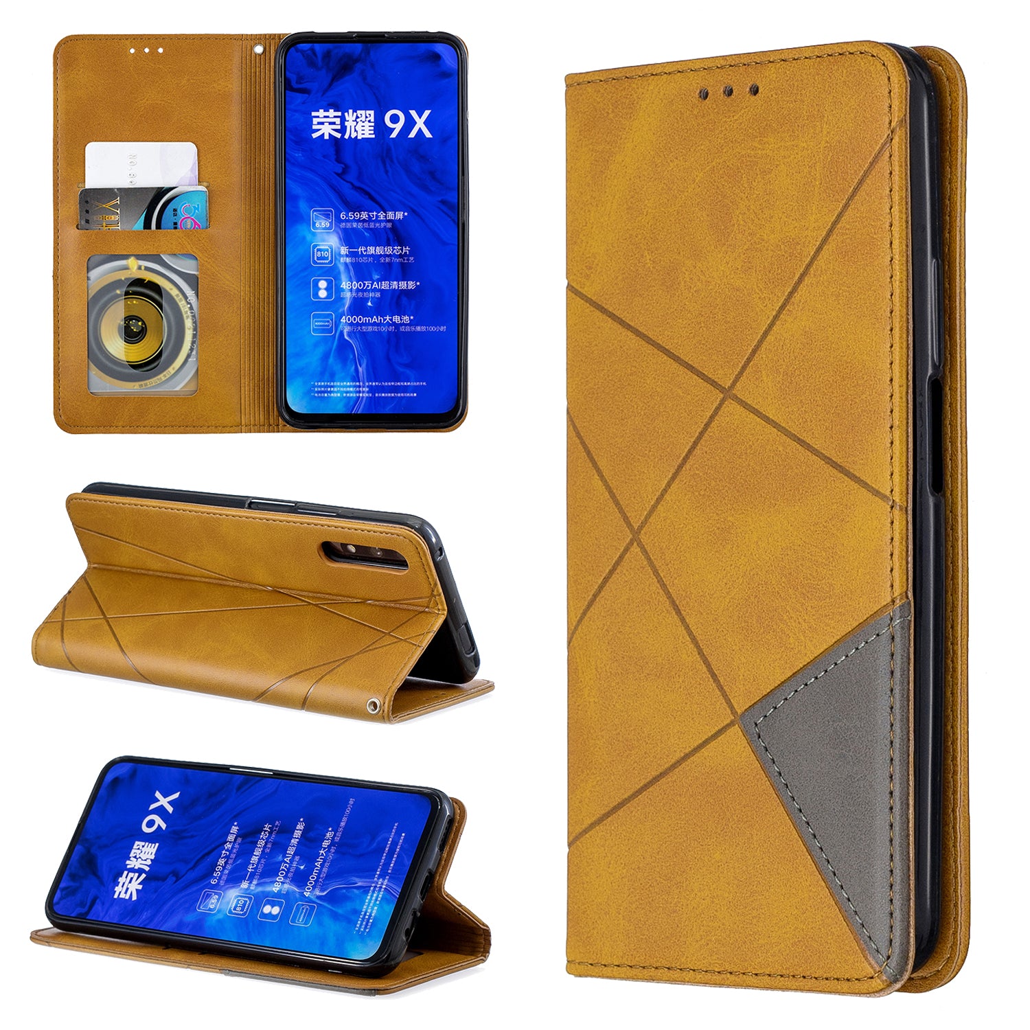 Geometric Pattern Leather Card Holder Case for Huawei Honor 9X (For China) / 9X Pro