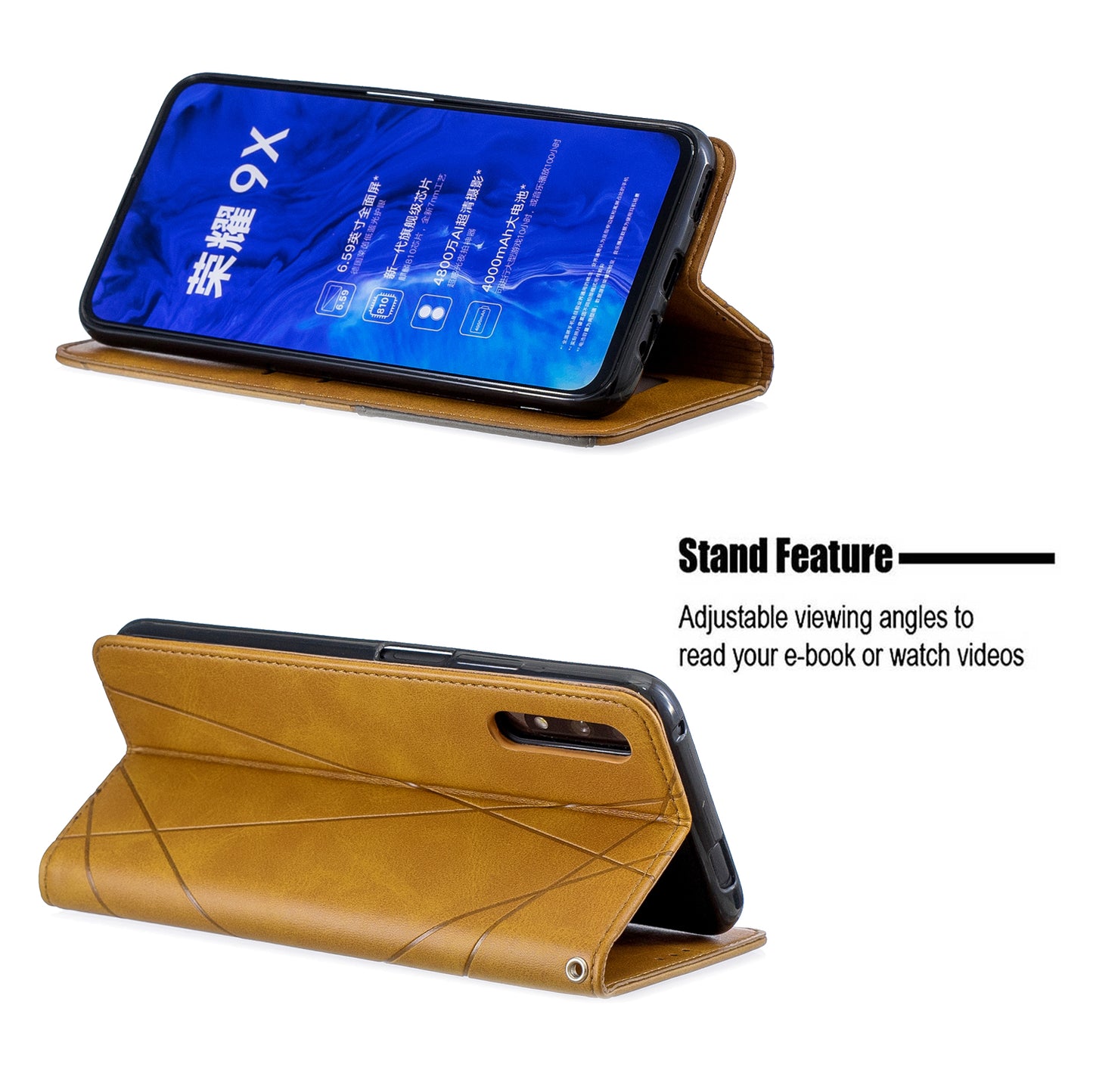 Geometric Pattern Leather Card Holder Case for Huawei Honor 9X (For China) / 9X Pro