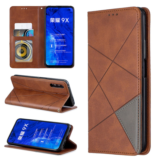 Geometric Pattern Leather Card Holder Case for Huawei Honor 9X (For China) / 9X Pro
