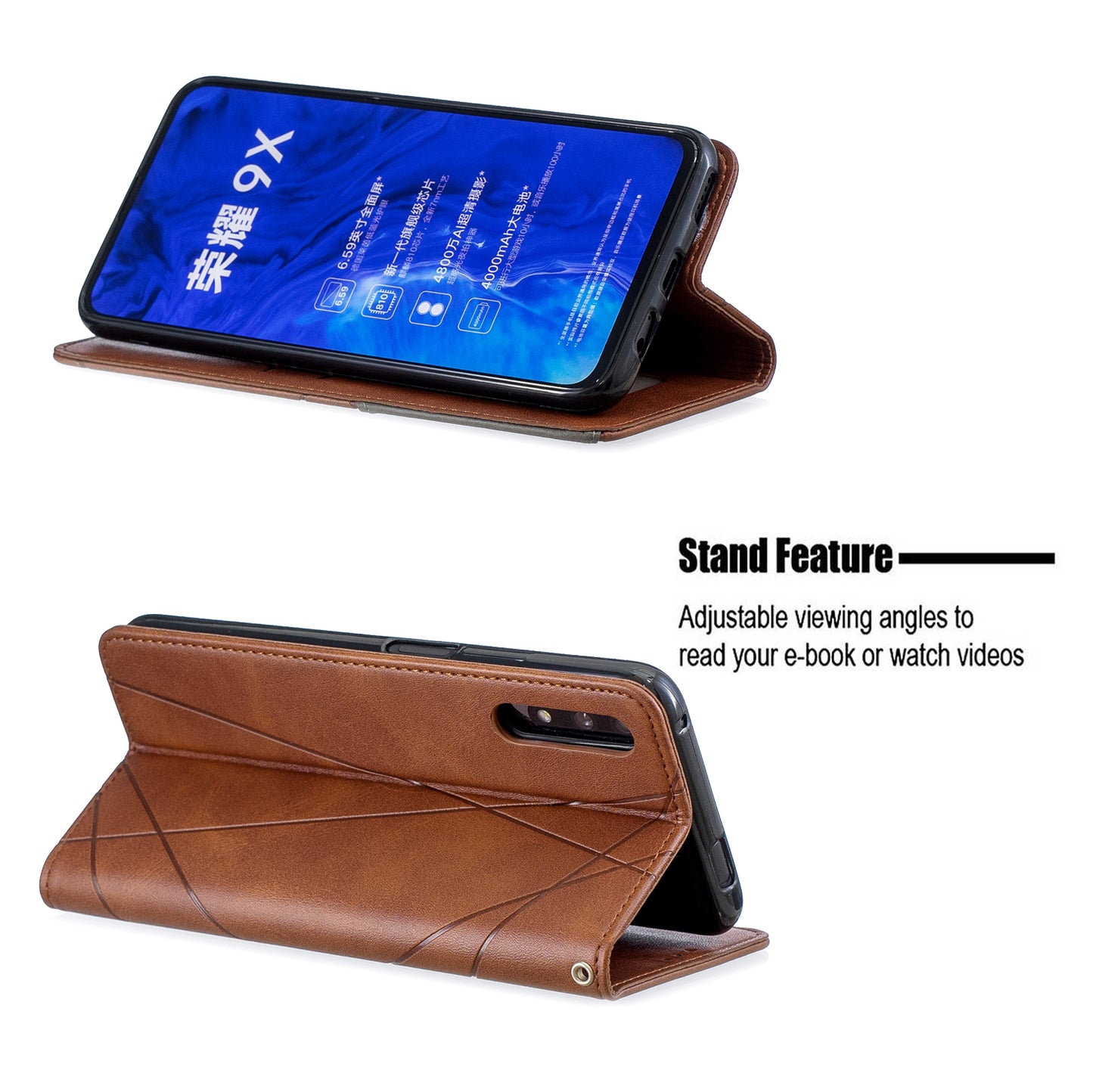 Geometric Pattern Leather Card Holder Case for Huawei Honor 9X (For China) / 9X Pro