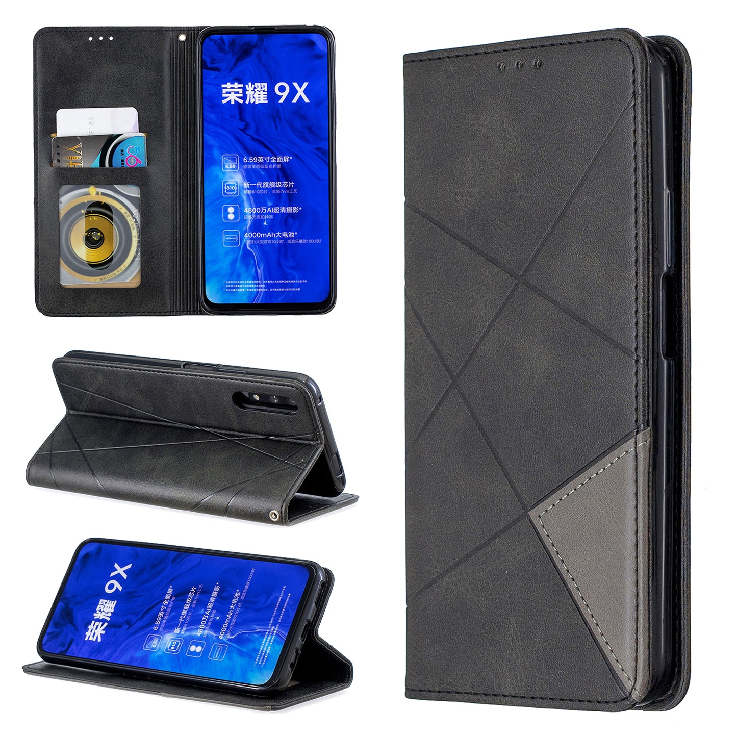 Geometric Pattern Leather Card Holder Case for Huawei Honor 9X (For China) / 9X Pro